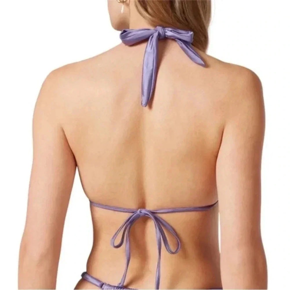*Final Price*Good American Lilac Shine Ruched Halter Bikini Top Size 1/Small NWT - Picture 3 of 6